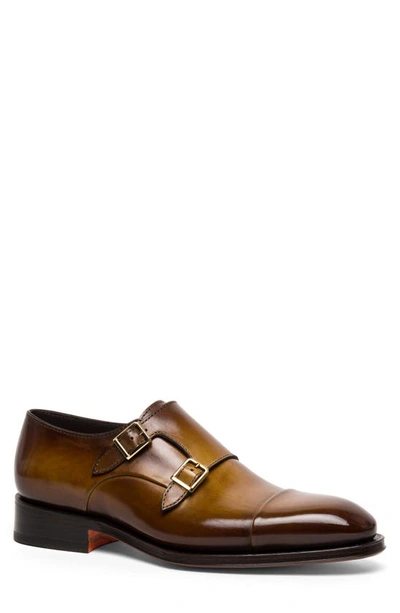 Shop Santoni Dithered Double Monk Strap Shoe In Light Brown-c76