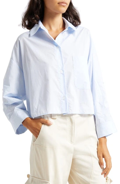 Shop Twp Next Ex Crop Button-up Shirt In Baby Blue