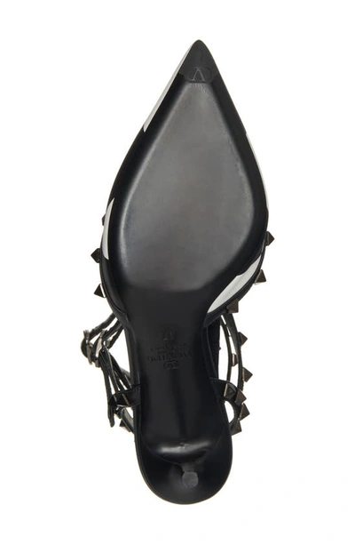 Shop Valentino Rockstud Pointed Toe T-strap Pump In A01 Bianco/ Nero