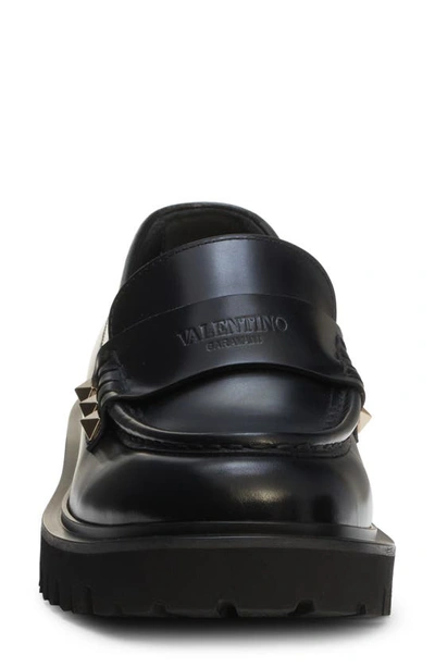 Shop Valentino Rockstud Lug Sole Loafer In 0no Nero