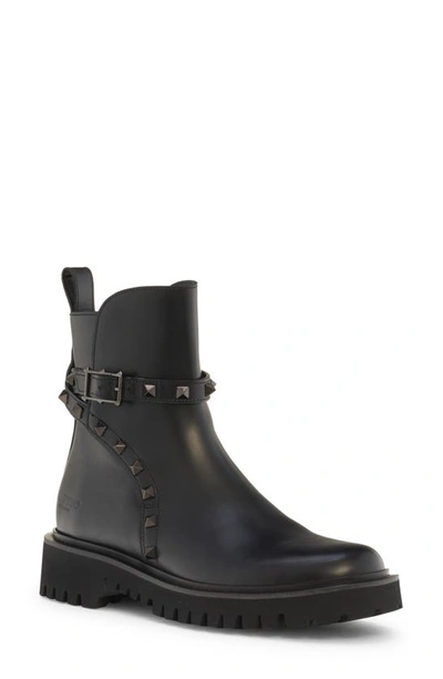 Shop Valentino Rockstud Combat Boot In 0no Nero