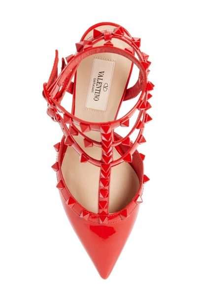 Shop Valentino Rockstud T-strap Pointed Toe Pump In Ju5 Rouge Pur