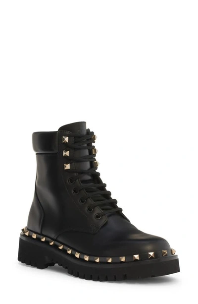 Shop Valentino Rockstud Combat Boot In 0no Nero