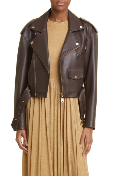 Zimmermann Luminosity Leather Biker Jacket In Espresso
