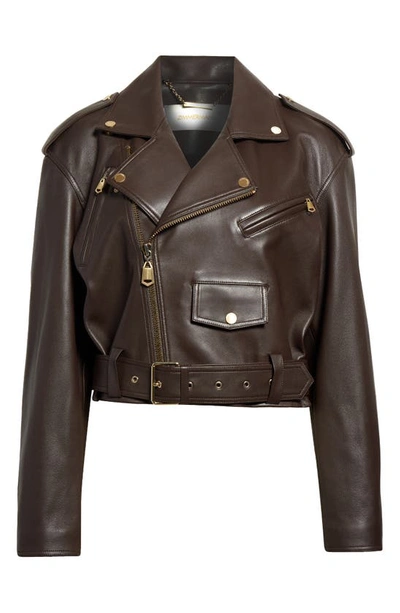 Zimmermann Luminosity Leather Biker Jacket In Espresso