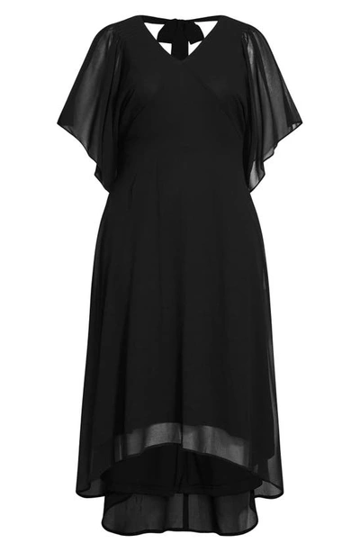 Shop City Chic Adore Flutter Sleeve High-low Dress In Black