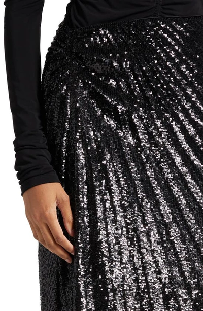 Shop A.l.c Tori Sequin Pleated Asymmetric Hem Skirt In Black