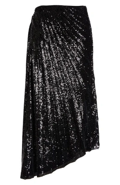 Shop A.l.c Tori Sequin Pleated Asymmetric Hem Skirt In Black