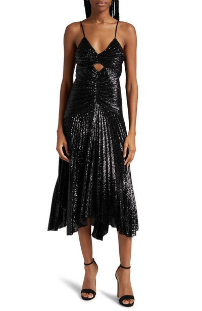 Shop A.l.c Lou Sequin Pleated Cutout Midi Dress In Black