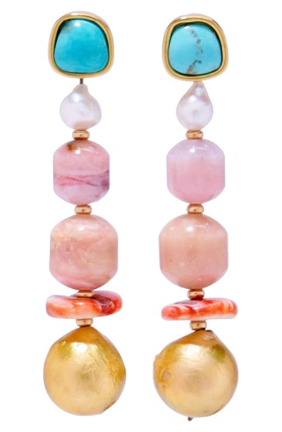 Shop Lizzie Fortunato Navya Linear Drop Earrings In Pink Multi