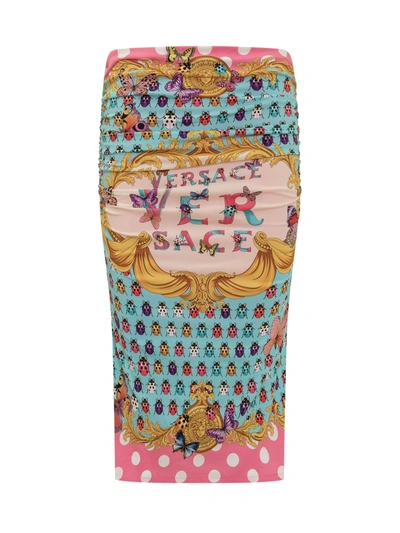 Shop Versace Butterflies Ladybugs Skirt In Rosa-azzurro-avorio