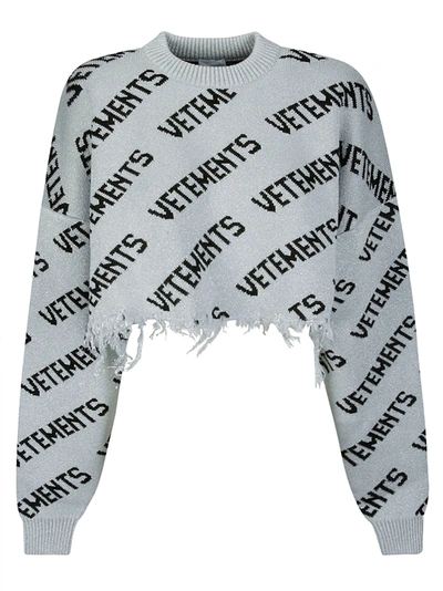 Shop Vetements Lurex Monogram Cropped Sweater In Silverblack
