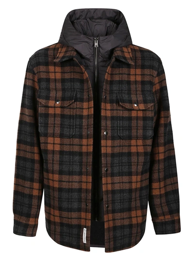 Shop Woolrich Detachable Hhod Down Overshirt Jacket  In Brown