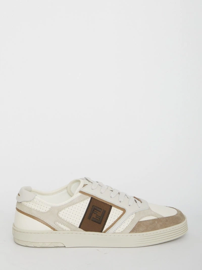 Shop Fendi Step Sneakers In White