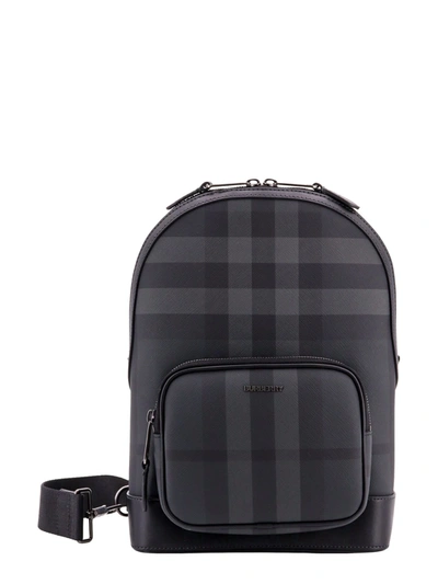 Shop Burberry Sling Check Backpack In Black