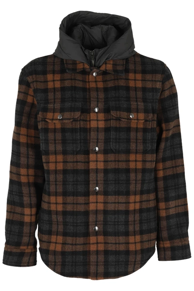 Shop Woolrich Detachable Hood Down Overshirt In Brown Check