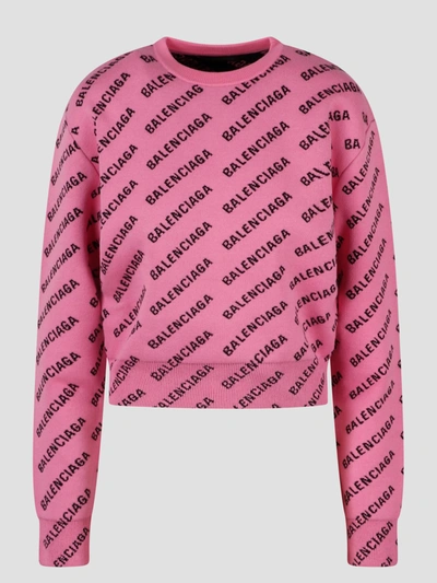 Shop Balenciaga Mini Allover Logo Sweater In Pink & Purple