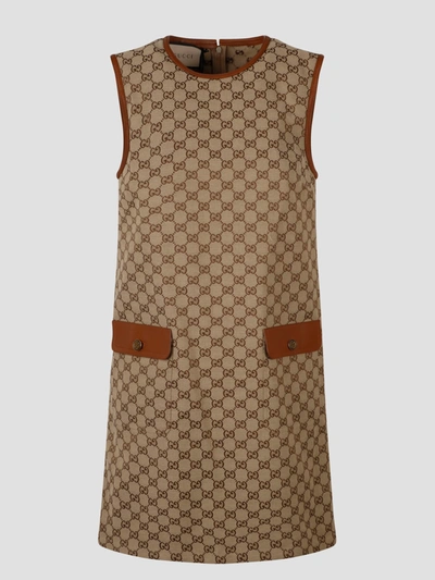 Shop Gucci Gg Canvas Dress In Brown
