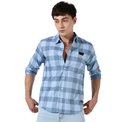 Shop Campus Sutra Cotton Check Shirt In Blue