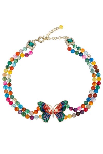 Shop Eye Candy La Monarch Rainbow Beaded Butterfly Pendant Necklace In Multi