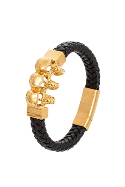 Eye Candy La Men's Thomas Skull Goldtone & Leather Bracelet In Black