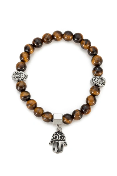 Eye Candy La Hamsa Beaded Bracelet In Brown
