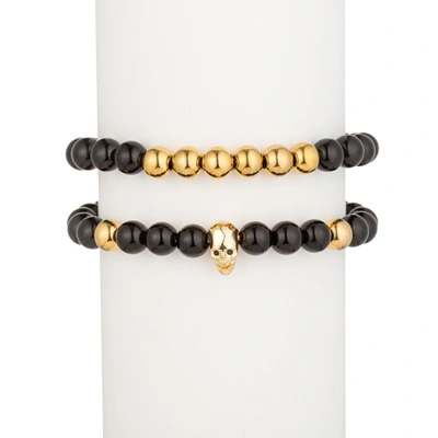 Shop Eye Candy La Noah Skull Bracelet Set In Black