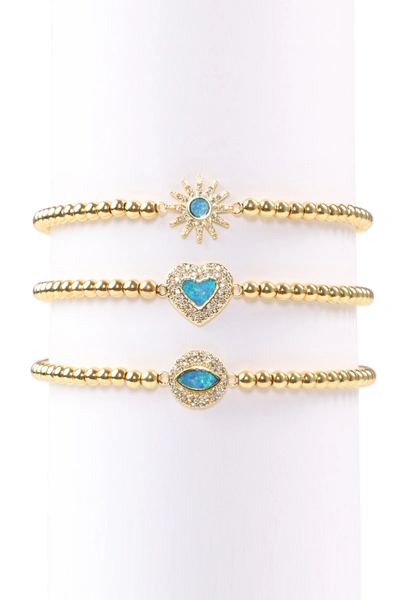 Shop Eye Candy La Blue Opal Bracelet Set In Gold