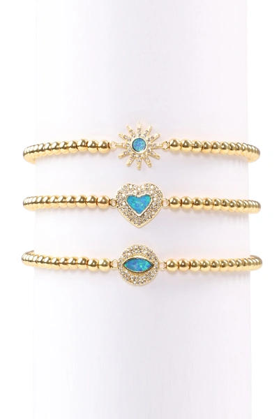 Eye Candy La Luxe Titanium Cz Beaded Stretch Bracelet Set In Gold
