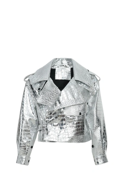 Shop Wanan Touch Ilaria Jacket In Silver Lambskin Leather