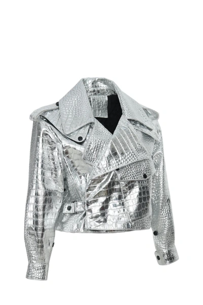 Shop Wanan Touch Ilaria Jacket In Silver Lambskin Leather