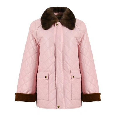 Wanan Touch Molly Pink Leather And Mink Jacket