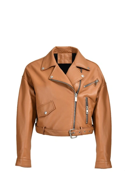 Shop Wanan Touch Stella Jacket In Dark Camel Lambskin Leather