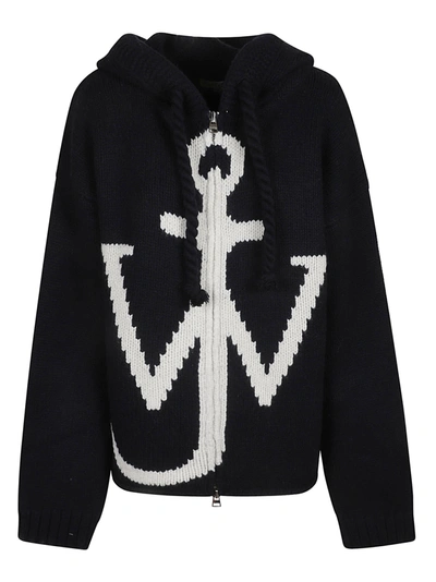 Shop Jw Anderson J.w. Anderson Zip Front Anchor Hoodie In Navy