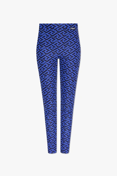 Shop Versace Blue Patterned Leggings In New