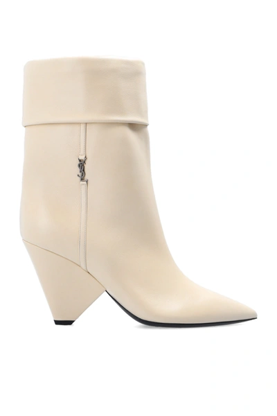 Shop Saint Laurent Cream ‘niki' Leather Ankle Boots In New