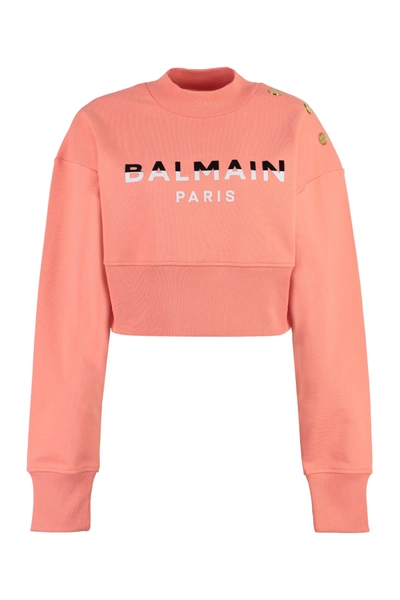 Shop Balmain Cotton Crew-neck Sweatshirt In Coral