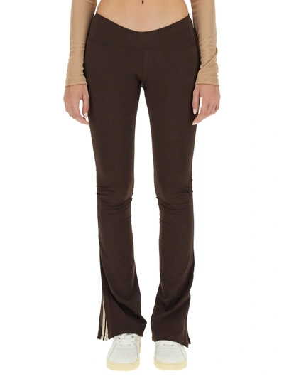 Shop Palm Angels Flared Leggings With Sweetheart Waist In Marrone
