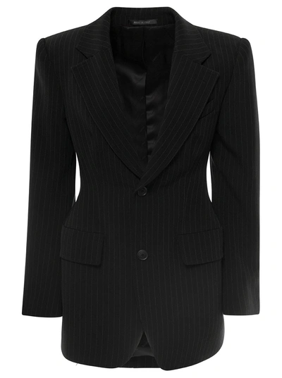 Shop Balenciaga Hourglass Black Pinstripe Single-breasted Jacket In Stretch Wool Woman