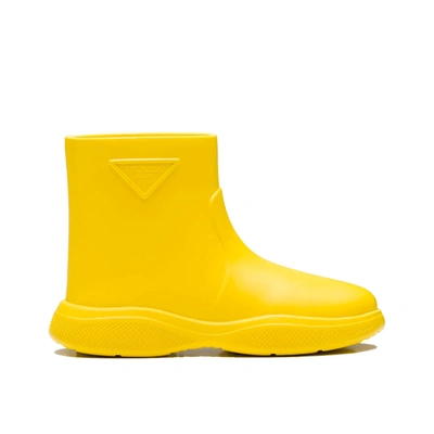 Shop Prada Logo Rubber Boots In Yellow