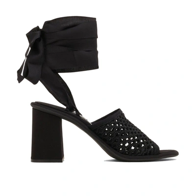 Shop Miu Miu Macrame Sandals In Black