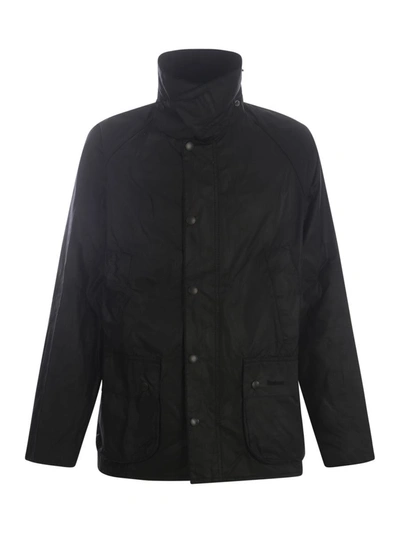 Barbour Reelin Waxed Cotton Jacket In Black
