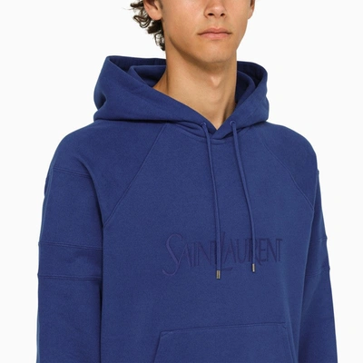Shop Saint Laurent Blue Hoodie With Embroidered Logo Men