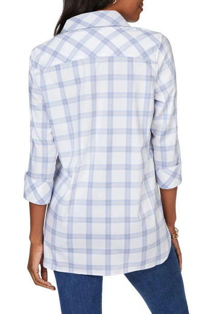 Foxcroft Pandora Plaid Cotton Button-up Tunic In Iris Bloom