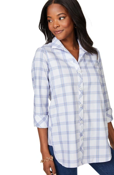 Foxcroft Pandora Plaid Cotton Button-up Tunic In Iris Bloom