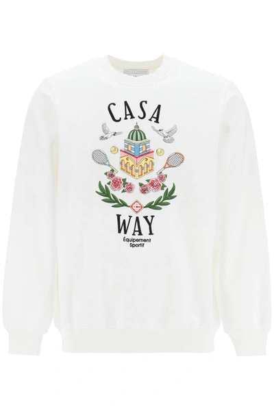 Shop Casablanca Casa Way Crew Neck Sweatshirt In White