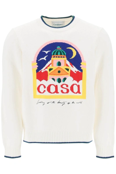 Shop Casablanca Sweater With Casa Inlay In White
