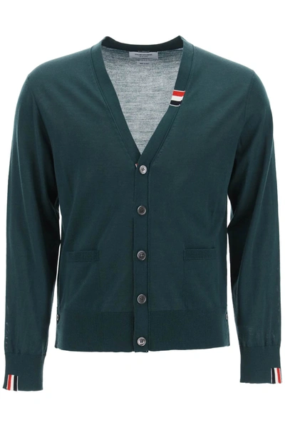Shop Thom Browne Merino Wool V Neck Cardigan In Green