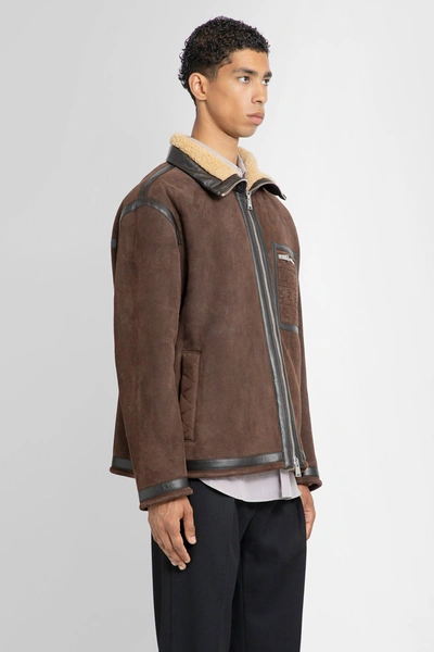 Shop Fendi Man Brown Leather Jackets