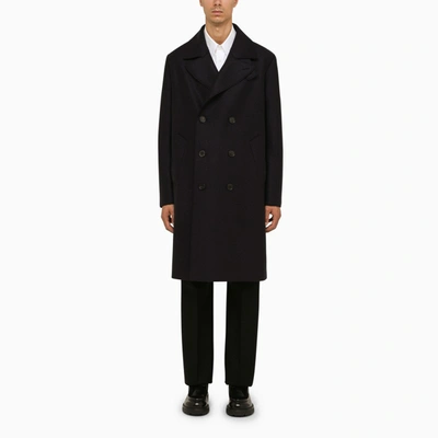 Shop Harris Wharf London Double-breasted Navy Wool Coat In Blue